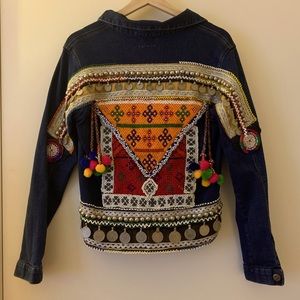Custom-made hand beaded jean jacket